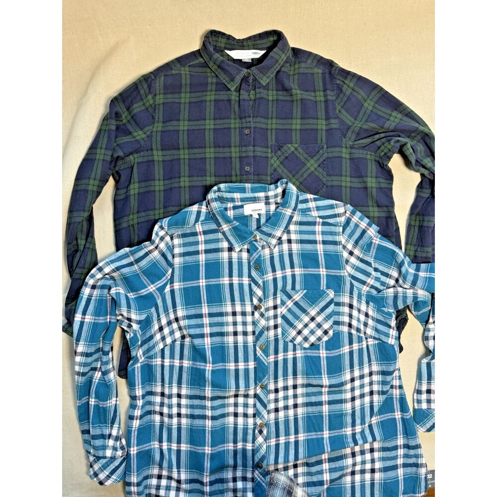 Women's Plus Size Flannel Shirts 2pc Bundle Old Navy XXL Sonoma 1X Plaid Cotton